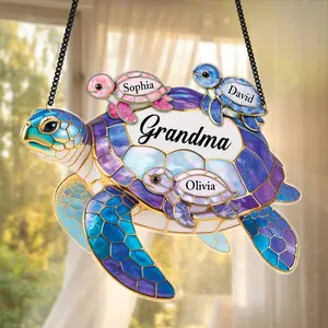 Personalized Sea Turtle Suncatcher | Custom Kids Names Window Hanging | Mother's Day Gift for Grandma & Mom | Turtle Beach Lovers Decor