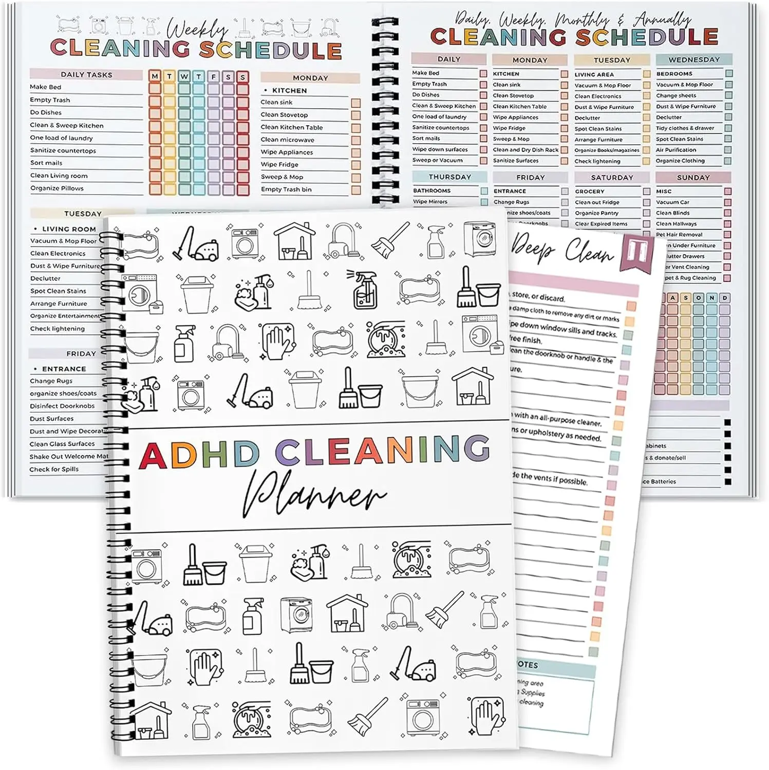 Cleaning Planner for Adults & Teens – Undated Daily Weekly Monthly Yearly Cleaning Schedule and Checklist Organizer with Chore Chart, Habit Tracker, and DIY Home Improvement Templates
