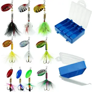 10pcs Spinner Lures Baits With Tackle Box  Bass Trout Salmon Hard Metal Rooster Tail Fishing Kit