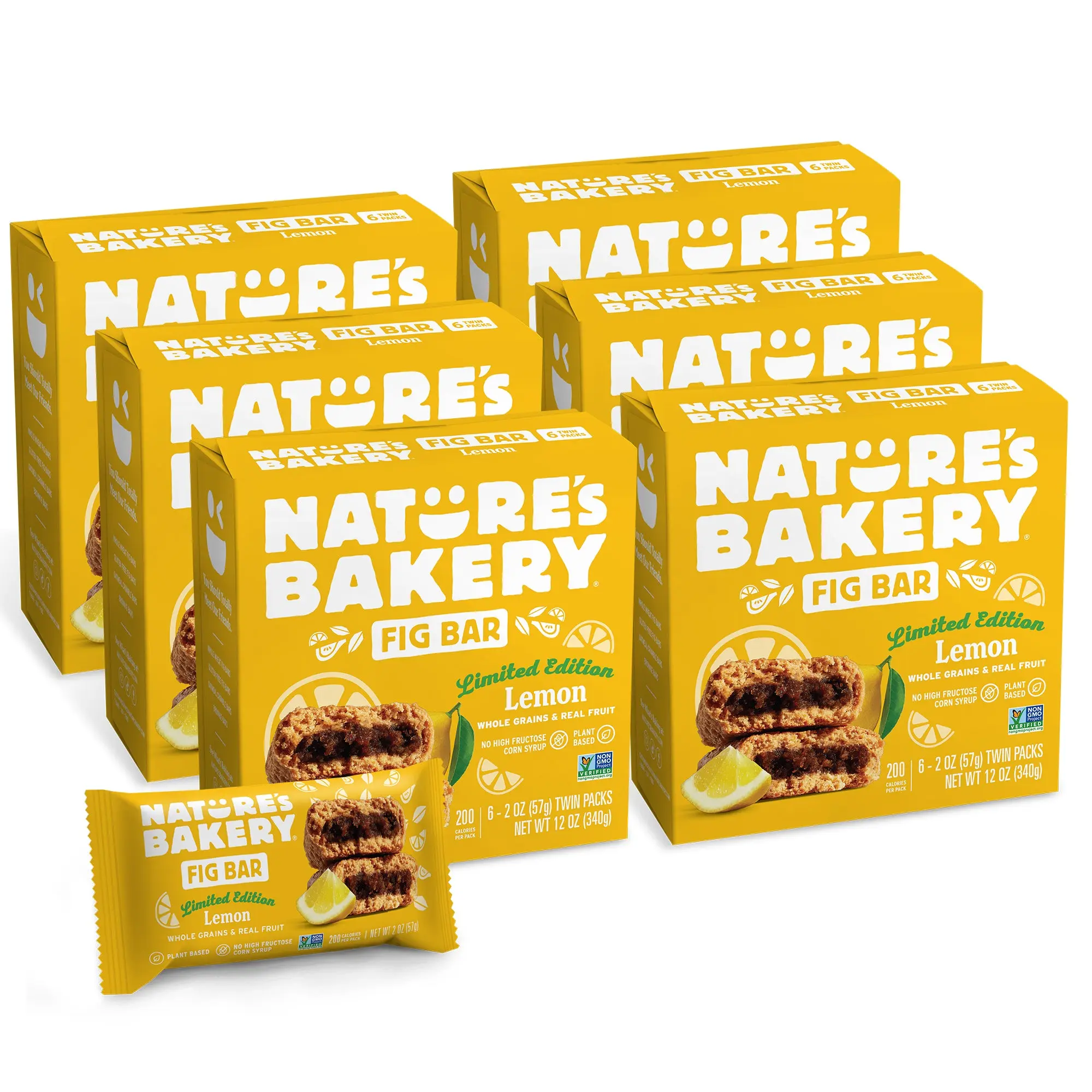 Whole Wheat Lemon Fig Bars, 6 count bundle (36 Bars), 2oz Plant-Based, Vegan, Non-GMO