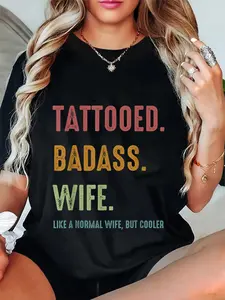 100% Cotton Tattooed Badass Wife Inked Funny Present For Wives T-Shirt