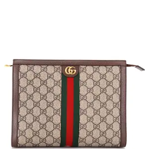 Pre-owned GUCCI Canvas Coated Clutches & Wristlets Ophidia Pouch GG Coated Canvas Medium by Rebag