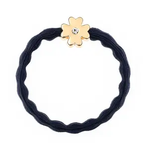 Gold Clover Charm - Navy hair tie