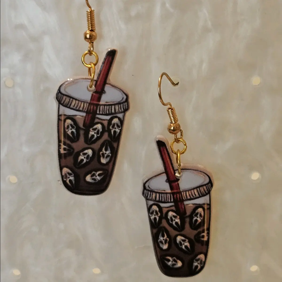 Ghostface Scream Coffee Drop Hook Earrings