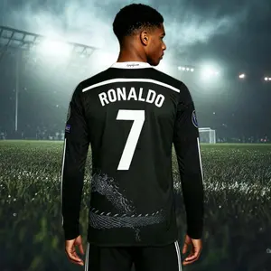 7# Ronaldo 14 15 3rd Away Blac Soccer Jersey CR7 Fans Version Long Sleeve Jersey