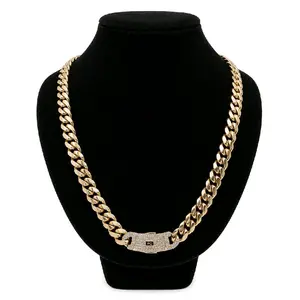 MONACI 14K Yellow Gold Hollow Cuban Chain Necklace 24 Inches 11.0MM Cubic Zirconia Lock Handcrafted in New York City US