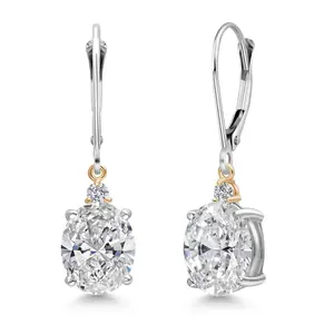 Gem Stone King 4.13 Cttw IGI Certified Lab Grown Diamond in 925 Silver and 10K Yellow Gold Earrings for Women | Oval Center Diamond 2.00 Ct | D-E Color | VS1-VS2 Clarity