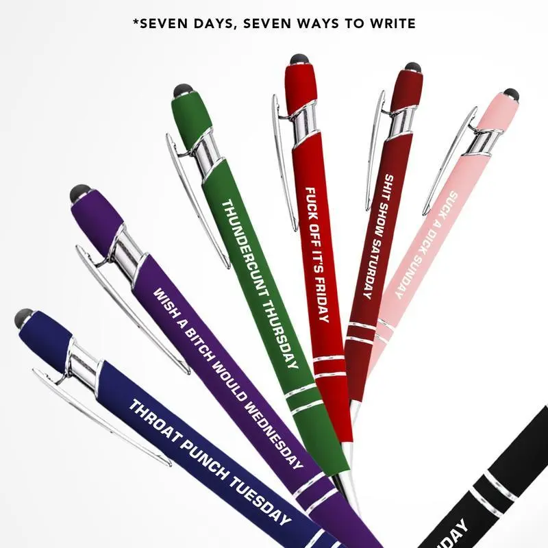 A 7-piece fun pen set with tips compatible with touchscreens and tablets. These black-ink pens feature a 1.0 mm tip and are suitable for both work and study, making them an ideal gift.