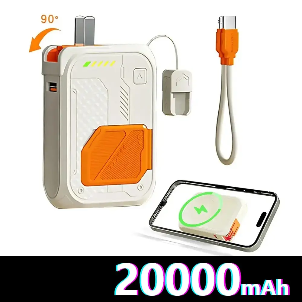 20000mAh Foldable Plug Magnetic Wireless Power Bank - 22.5W Fast Charging Portable Travel Charger with Built-in Cable, Party Gift for Travel Enthusiasts
