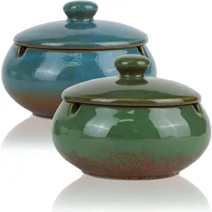 Ceramic Ashtray with Lid, Windproof Cigarette Ashtray for Indoor or Outdoor Use, Portable Decorative Ashtray Holder, Smoking Ash Tray for Decor Home, Desktop, Office, Patio, Parties
