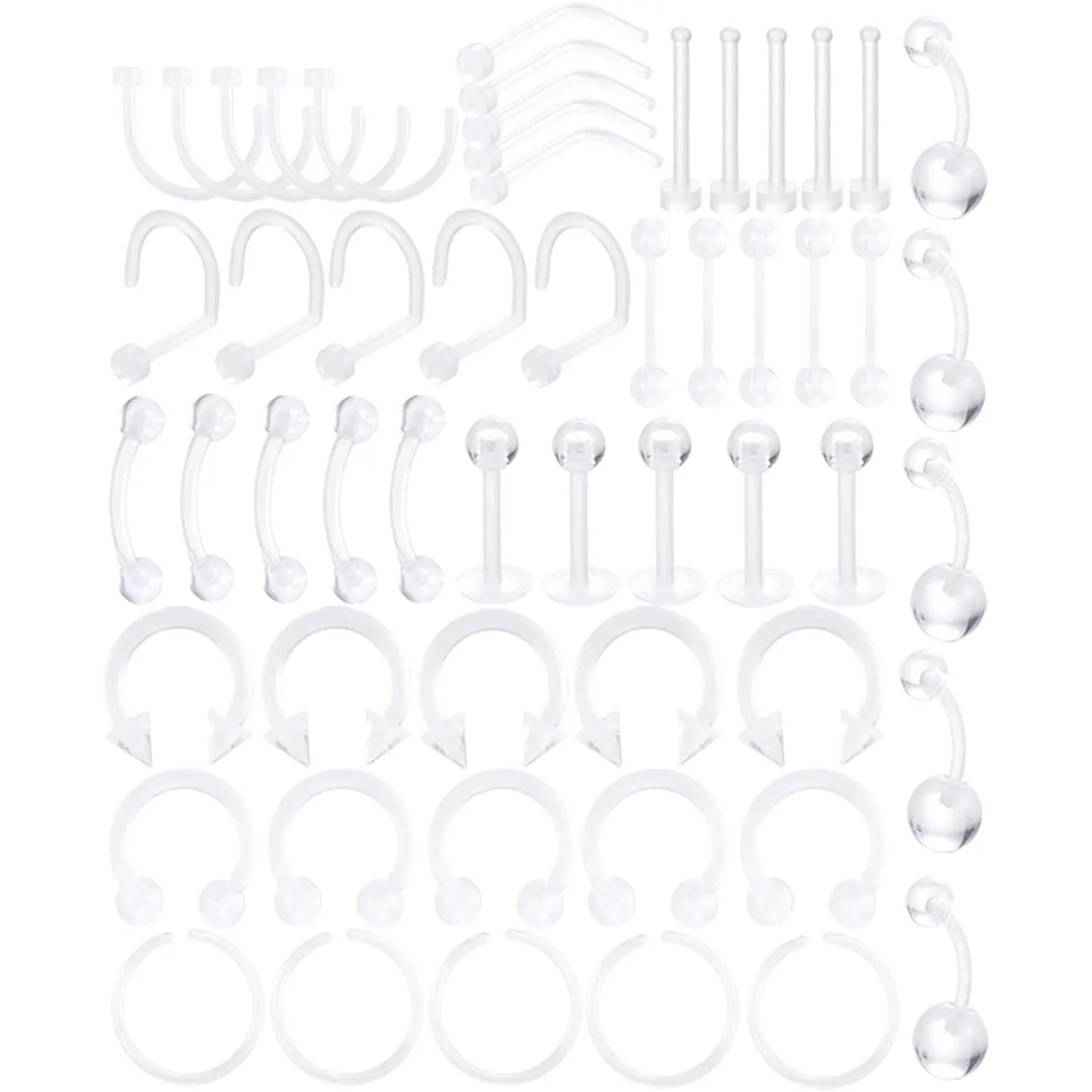 Clear Piercing Retainers Flexible  14G 16G 20G Navel Belly Button Ring Lip Labret Eyebrow Tongue Barbells Cartilage Tragus Earrings Retainer