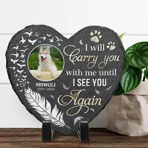 Custom Photo Dog Memorial Stone – Sympathy Gift for Loss of Dog, Personalized Pet Remembrance Stone, I Will Carry You Memorial Gift
