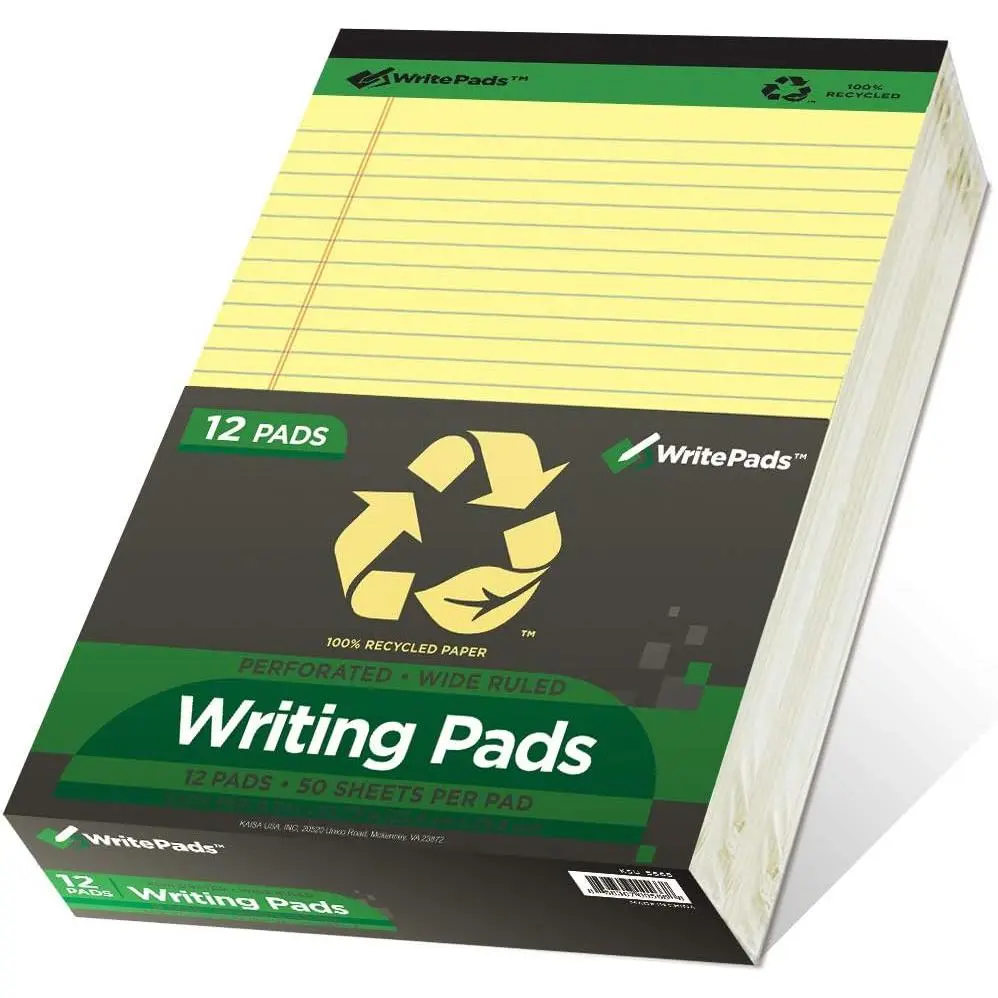 Legal Note pads 8.5 x 11,12pads 600 Sheets note pads office supplies Recycled Paper 8.5 x 11 Wide Ruled 50 sheets  Thick Paper Hard  Notepads 8-1/2"x 11-3/4" Writing Tablet Canary For Office Supplies (Pack of 12)