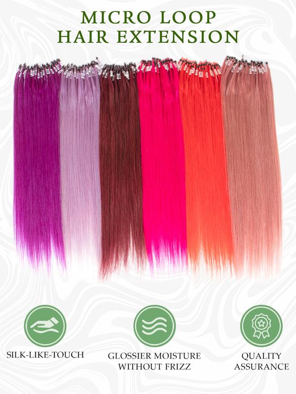 50 Strands Micro Loop Hair Extensions Real Human Hair Hot Pink Microbead Hair Extensions Human Hair Straight Rainbow Hair Extensions For Party Microlink Hair Extensions