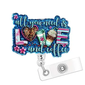 Nurse Retractable Badge Reel, 1 Count Love Letter Design Badge Clip, Portable Glitter Name Badge Holder for Nurse Doctor Student Volunteer Employee, Identification Badges & Supplies for Office School