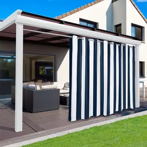 100 in  Patio Waterproof Curtain Stripes Extra Large Blackout Outdoor Lawn Thermal Insulated Drapes Heat Resistant Home Décor for Lawn & Garden Cordless Panel Eyelets Home Textile