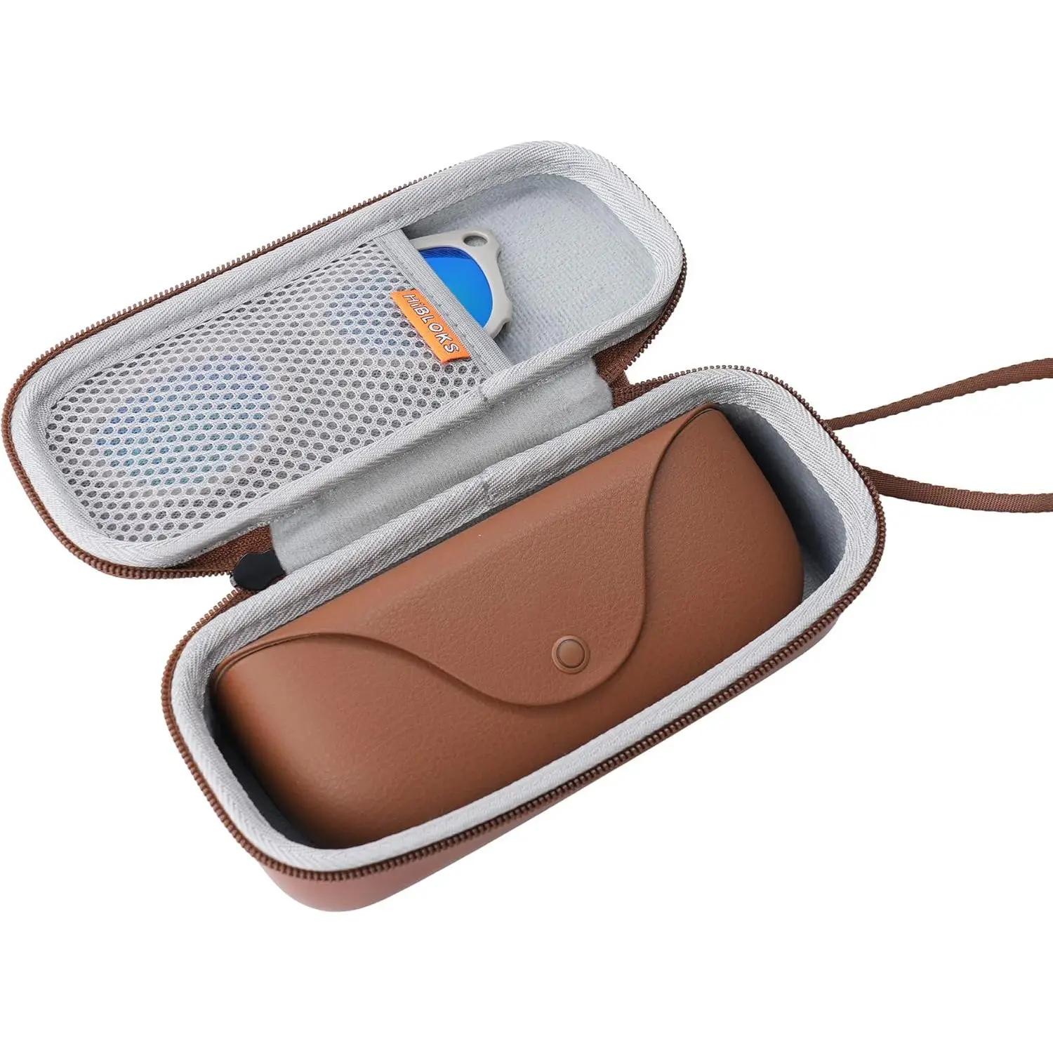 HiBloks Hard Carrying Case for Ray-Ban Meta Wayfarer/Skyler/Headliner Gen 2 & Oakley Meta HSTN Smart Glasses, Travel Case Portable Bag Compatible with RayBan Meta Gen 2 Charging case Accessories Brown