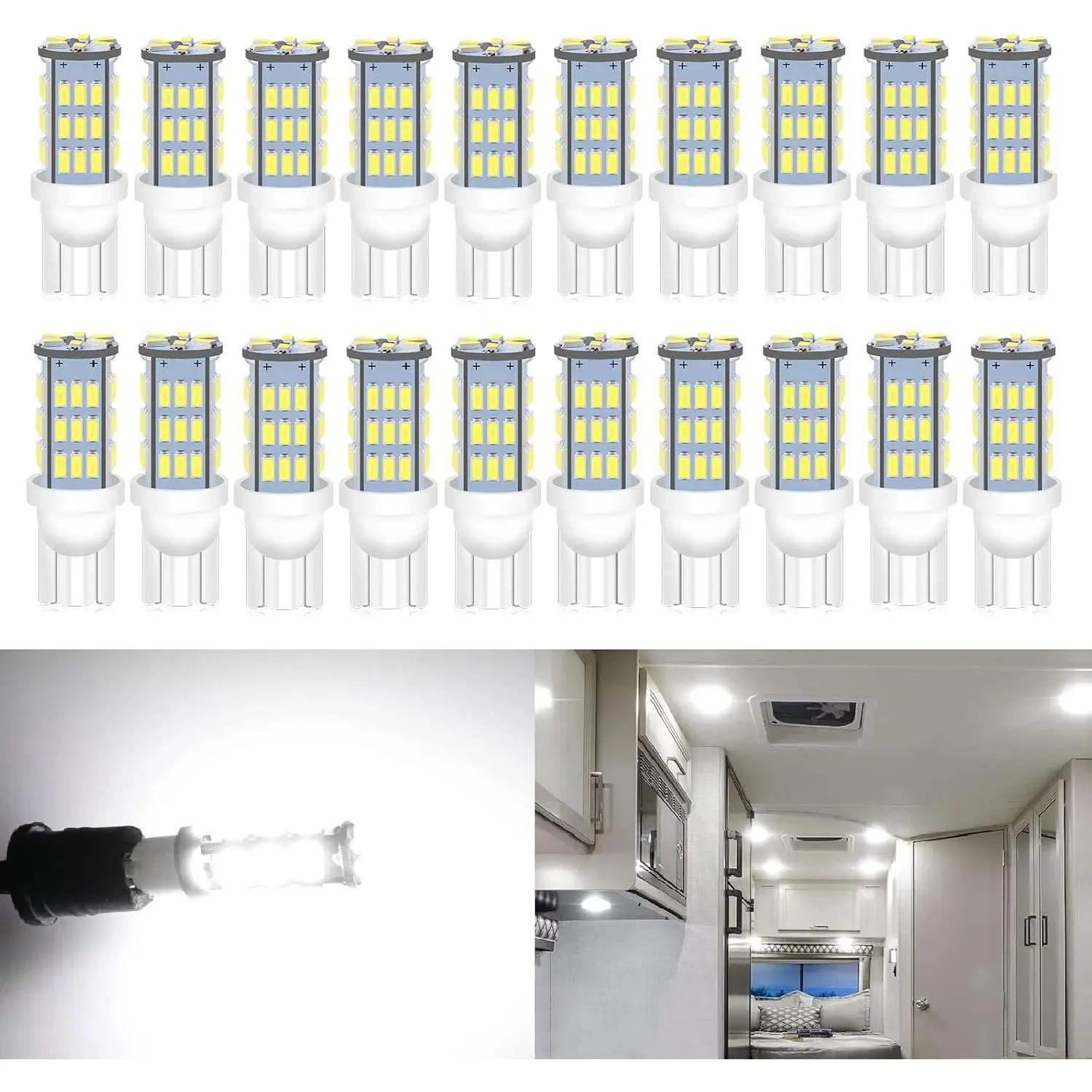 921 RV Indoor LED Light Bulbs, T10 912 194 LED Camper Light Replacement Bulbs for RV Car Dome Map Door License Plate Trailer Lights, White (Pack of 20)