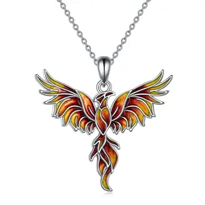 S925 Sterling Silver Phoenix Necklace for Women, Fire Phoenix Rebirth Pendant with Red & Yellow Gradient Crystal, Symbolic Jewelry Mother's Day Gifts for Mom/Wife