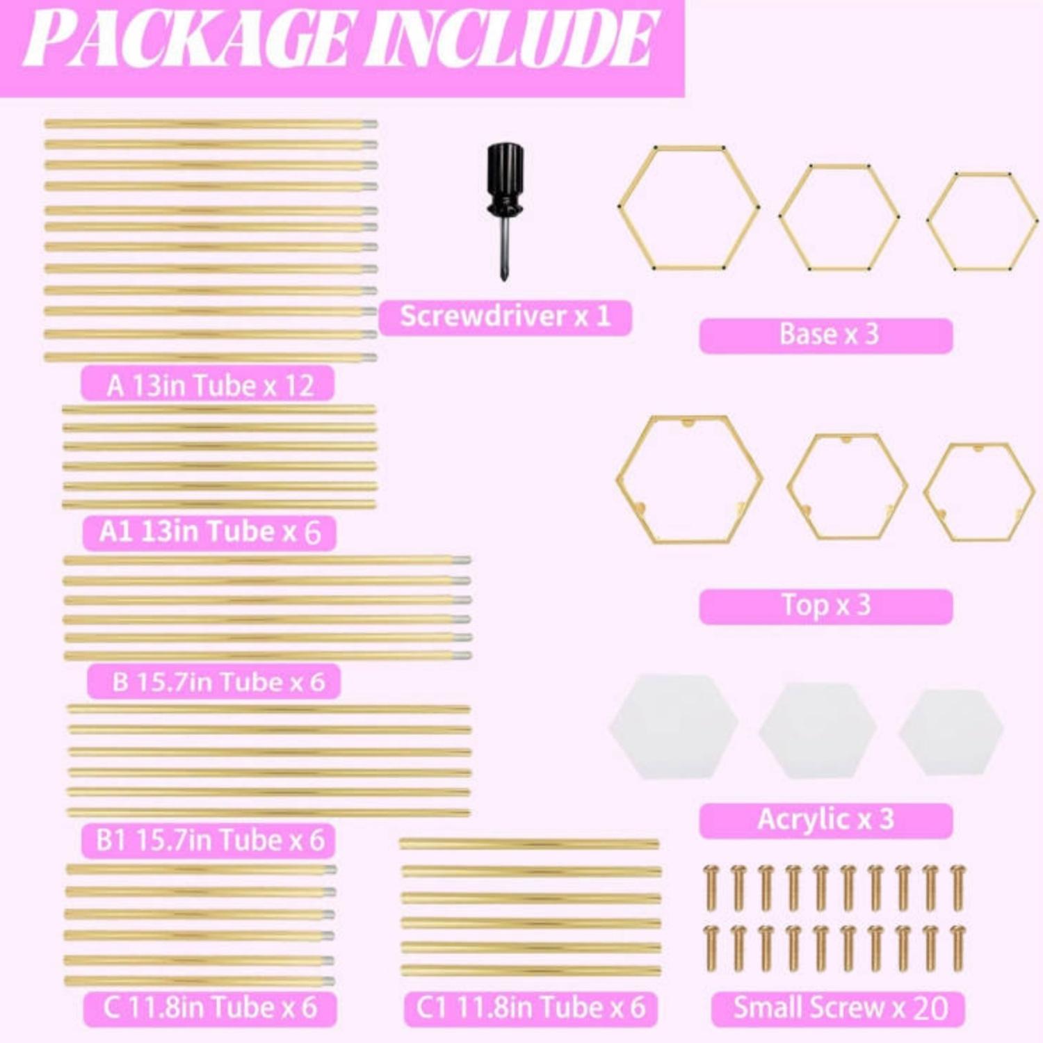 3PCS Cylinder Pedestal Stands for Parties, Hexagon Gold Metal Plant Round Cylinder Stands for Party Flowers, Display Columns Pedestal Stand Cylinder Tables for Vases Birthday Party Backdrop Decorations