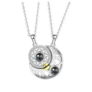 100 Languages "I Love You" Couples Necklace Sun and Moon