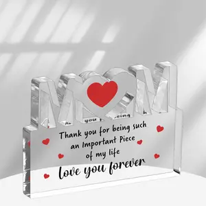 Mom Acrylic Plaque, Heartwarming Desk Decor, Elegant Birthday Gift from Daughter or Son, Perfect Home Office Decorative Plaque
