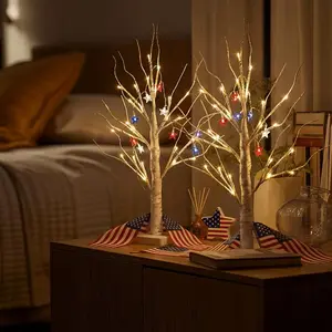 2pcs Indoor Artificial Flower Set Birch Tree LED Lights Fairy Lights Spirit Tree For Holiday Decor White Birch Tree Indoor Decor Valentine'S Day Home Decor Easter Universal 2 Feet