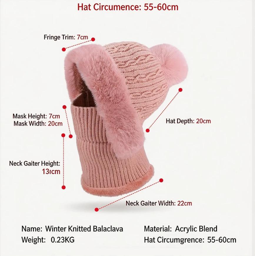 Unisex Windproof Ski Face Mask - Adult Warm Neck Warmer (hat Circumference 55-60cm, Mask Covers The Bridge of The Nose) Warm and Cold Protection Gear, Winter Scarf and Hat, Outdoor Sports Protection