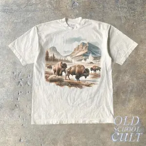 Vintage Bison Roaming A Geyser Basin Wilderness 90s Shirt, Retro Bull Buffalo Mountain Farmer Outfit, Boho Unisex Adult Nature Shirt