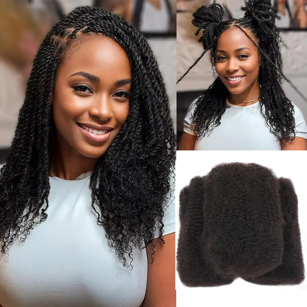 DATANALA Afro Kinkys Bulk Human Hair Bulk for Twist Dreadlock Extensions Locs Repair Soft Human Braiding Hair Natural Color#