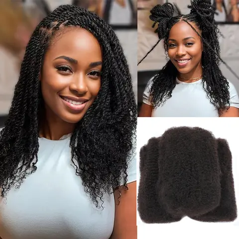 DATANALA Afro Kinkys Bulk Human Hair Bulk for Twist Dreadlock Extensions Locs Repair Soft Human Braiding Hair Natural Color#