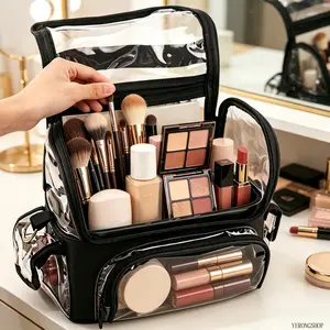 Makeup Brush Bag, Travel Cosmetic Organizer, Waterproof Portable Toiletry Pouch, Large Capacity Multi-use Makeup Storage Case for Women Daily Makeup, Vacation, Business Trip & Bathroom Organization
