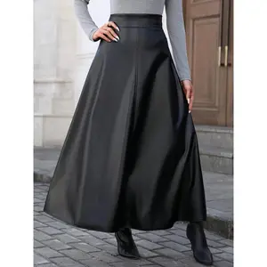 New Fall Winter High Waist PU Leather Skirt, Slimming A-Line Umbrella Skirt, Casual Long Skirt for All Seasons, Women's Fashion