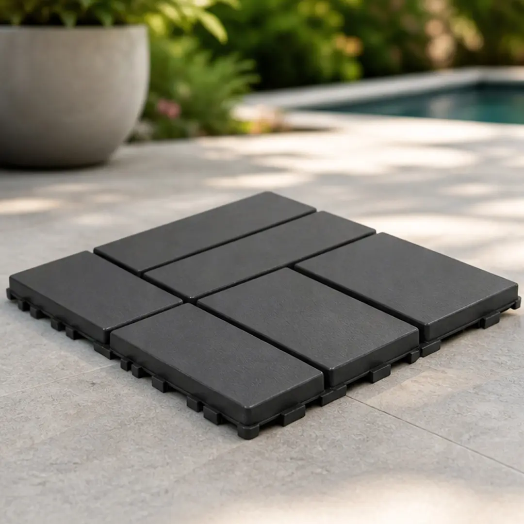 ARCH 12x12 Inch Dark Gray Durable Polypropylene Interlocking Deck Tiles (44 Tiles) - Waterproof, Easy Snap-Together DIY Flooring with All-Weather Performance, Strong Load-Bearing Capacity for Outdoor Patios, Balconies, Courtyards, Bathrooms, Bathroom, Ind