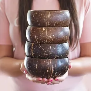 Handcrafted Kitchen Essentials - Coconut Shell Bowls with Spoons - Perfect for Yogurt, Salad, Rice & Desserts - 5Set