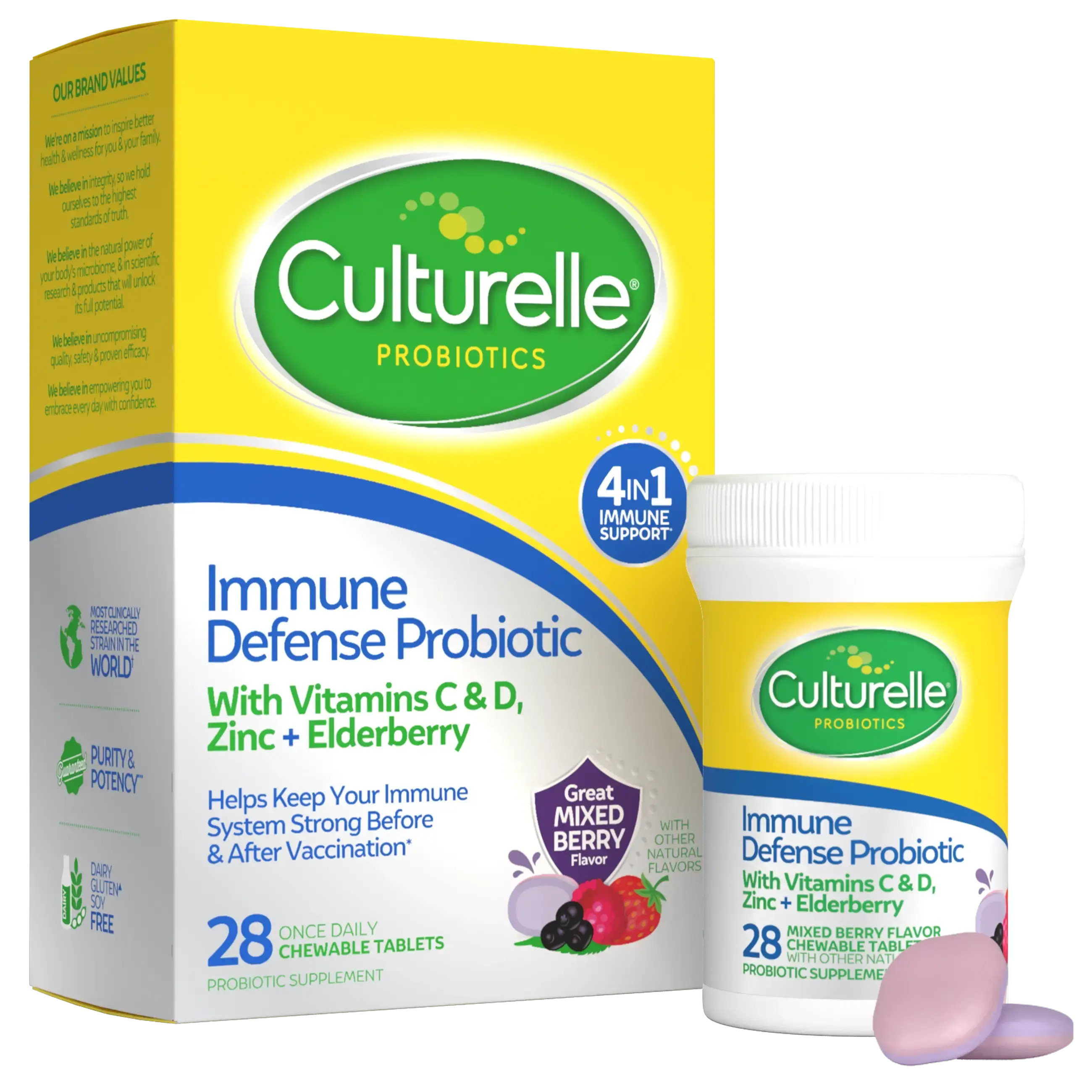 Culturelle Immune Defense Probiotic Chewables - Daily Probiotic Chewables with Vitamins C, D & Zinc