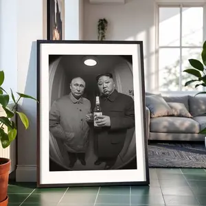 Putin & Kim Jong Un Funny Wall Art – Political Satire Poster Humorous World Leaders Print, Gag Gift, Party Decor Camera Parody Dark Humor (No Frame)