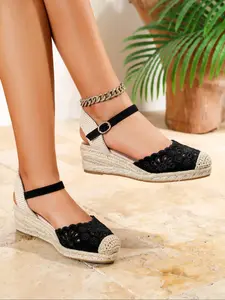Women's Fashionable Platform Sandals, Ankle Strap Sandal, Casual Versatile Espadrilles Low Wedge Sandals for Beach Vacation, All-match Commuter Shoes for Work & Daily Wear, Girl