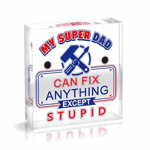 Funny Dad Gift Super Dad Acrylic Plaque, Clear Mini Desk Decor, Man Cave Garage Office Decor, Birthday Christmas Gifts, Home Living Decor