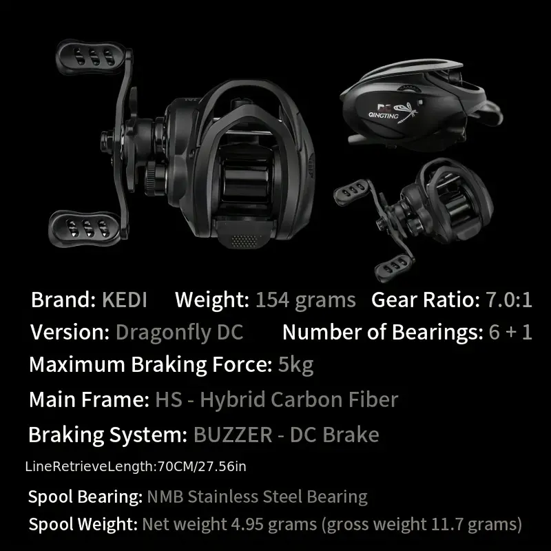 KEDI Dragonfly DC Baitcasting Fishing Reel Ultra Lightweight 7.0:1