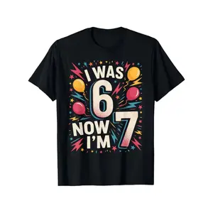 7th Birthday Boys/Girls T-Shirt | "I Was 6 Now 7" Print, Comfortable Crew Neck Casual Top, Perfect for Birthday Parties, Short Sleeve, Fabric