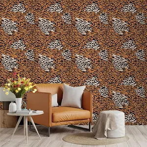 Leopard & Tiger Pattern Wallpaper, PVC Material, Self-Adhesive, Moisture-Proof, Ideal for Kitchen/living Room/bedroom Decor