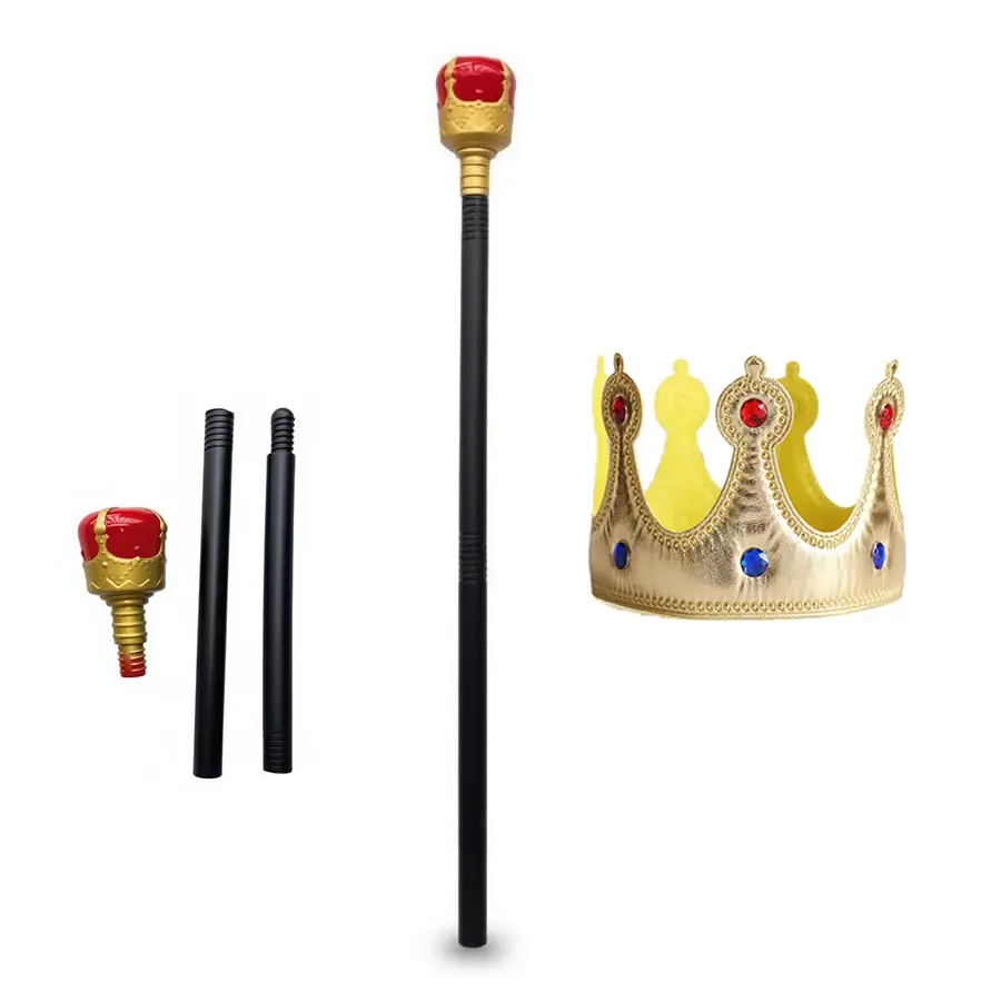 2pcs Detachable Queen's Royal Scepter and Crown Headdress King Staff Costume Cosplay Prop Accessories for Birthday Party Halloween