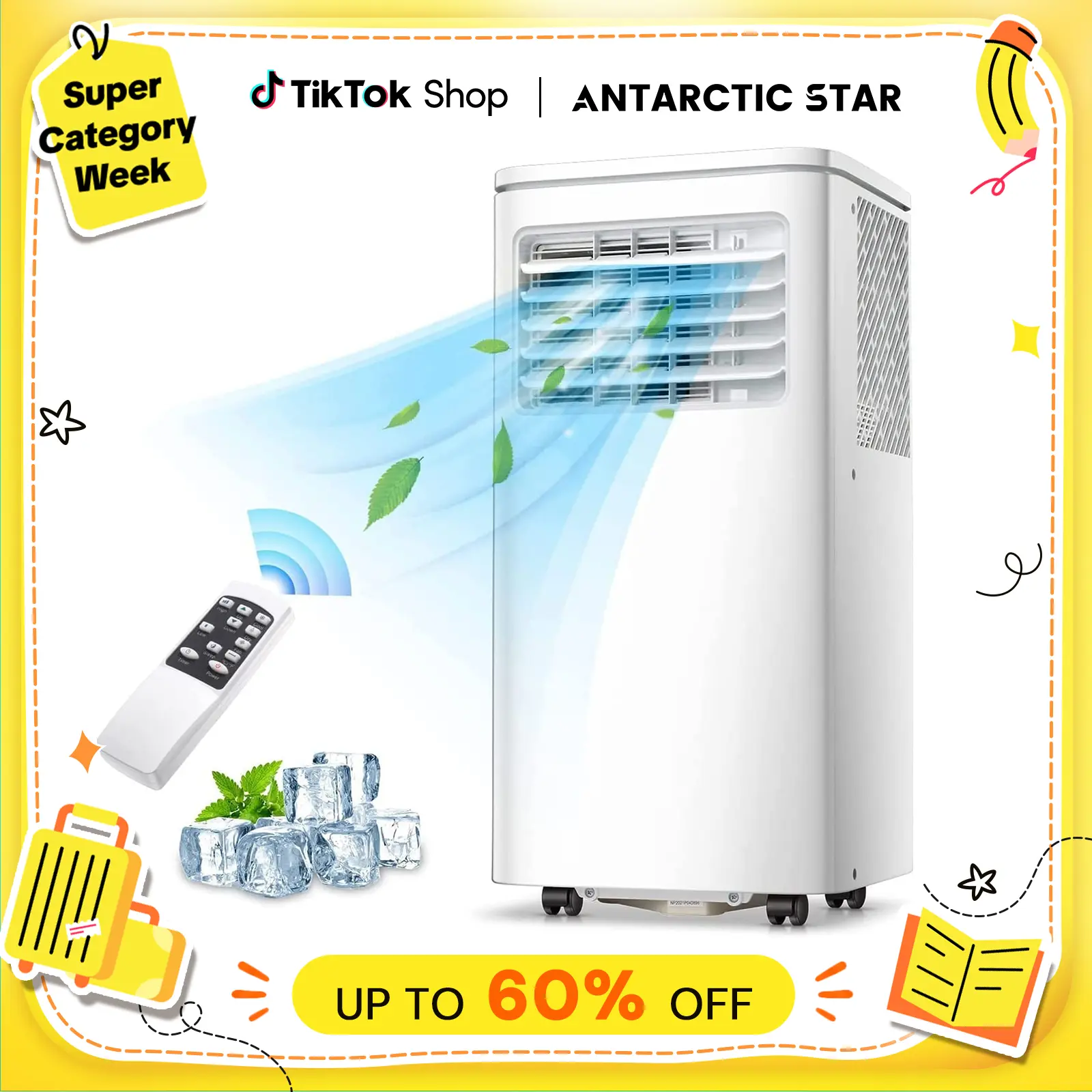 【BackToSchool】Antarctic Star 8,000/10,000 BTU (ASHRAE) Portable Air Conditioners Cool Up to 200/250 Sq.Ft, 4 Modes Portable AC Unit with Remote Control/LED Display/24Hrs Timer/Installation Kits for Bedroom/Home/Office/Dorms tiktokshopbacktoschool