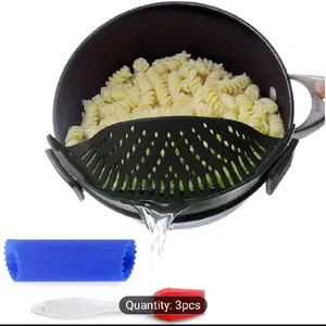 Kitchen Gadget Fruit Clip Drainage Basket Prevents Overflow Leaks Includes Silicone Water Filter Brush Garlic Peeler 3pcs