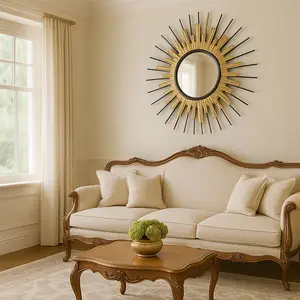 Round Sunburst Mirrored Metal Wall Art