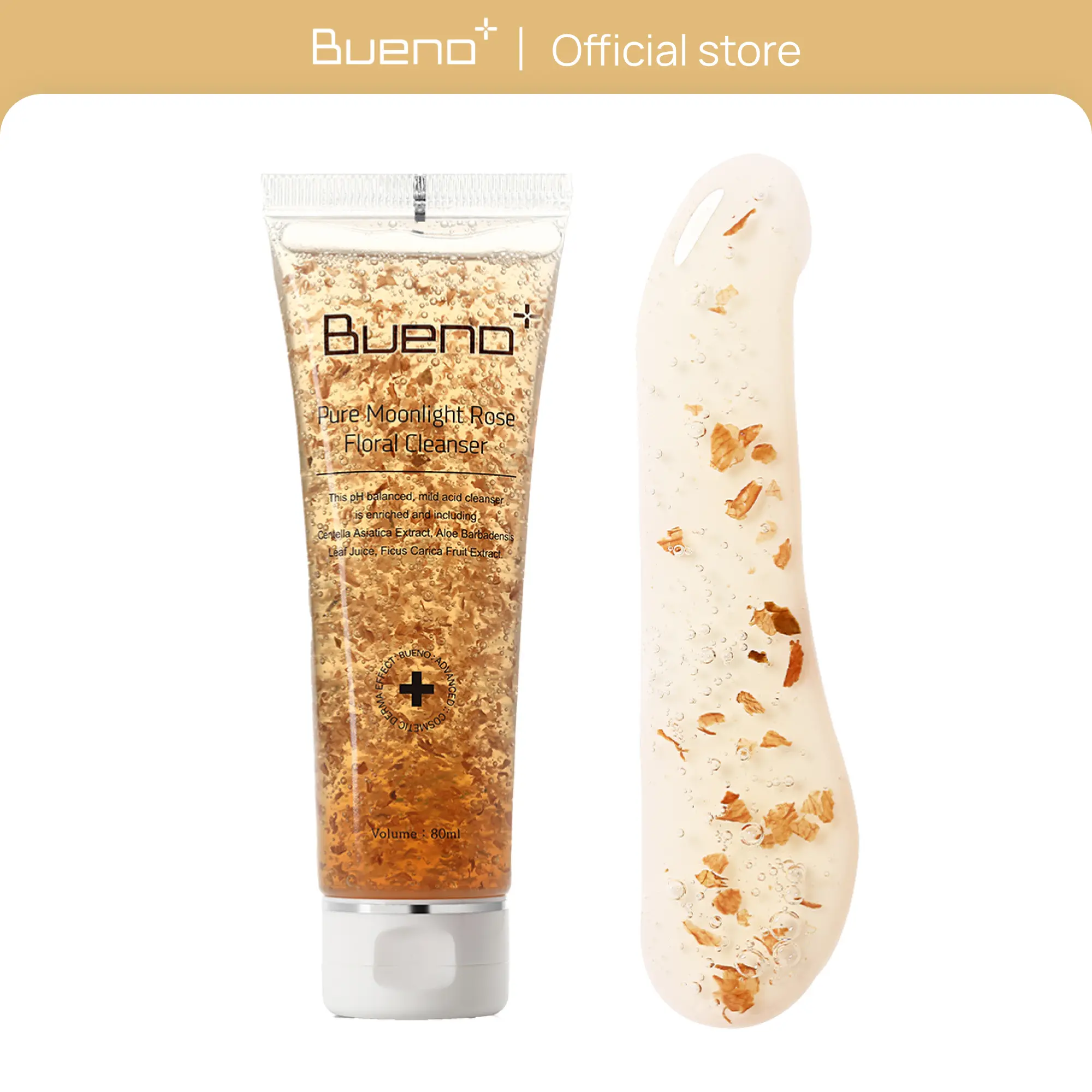 Bueno+ Pure Moonlight Rose Floral Cleanser | Anti-Aging Gentle Face Wash with Rose Petals for All Skin | Exfoliating and Moisturizing | Vegan Gel Rich in Antioxidants 5.03 fl.oz