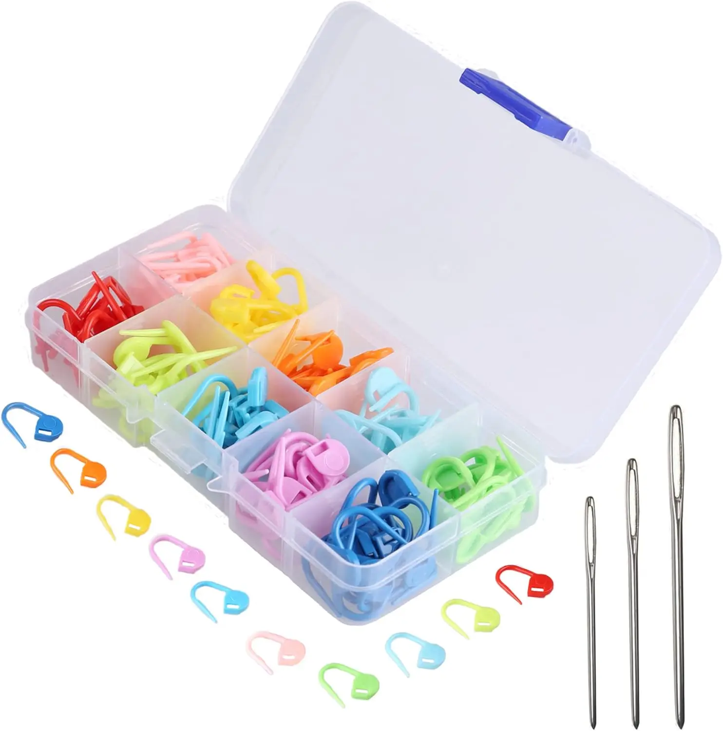 150 count Knitting Crochet Locking Stitch Markers and 3 Big Eye  Stitch  Clip Counter 10 Colors (Color Ship Randomly)