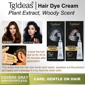 Tgideas Hair Dye Comb / Hair Dye Cream — Portable Home Uset, triple treatment, contains hyaluronic acid, 100% Non-irritatingcoverage of gray hair, available in black and brown, 1 box (includes hair dyeing tools).