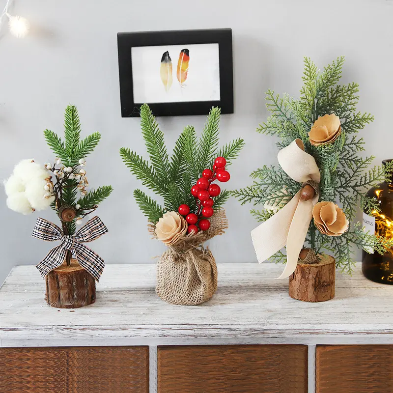 Charming Mini Christmas Tree Desktop Decoration - Artificial Pine Tree with Red Berries and Pine Cones, Perfect for Home and Office Holiday Atmosphere